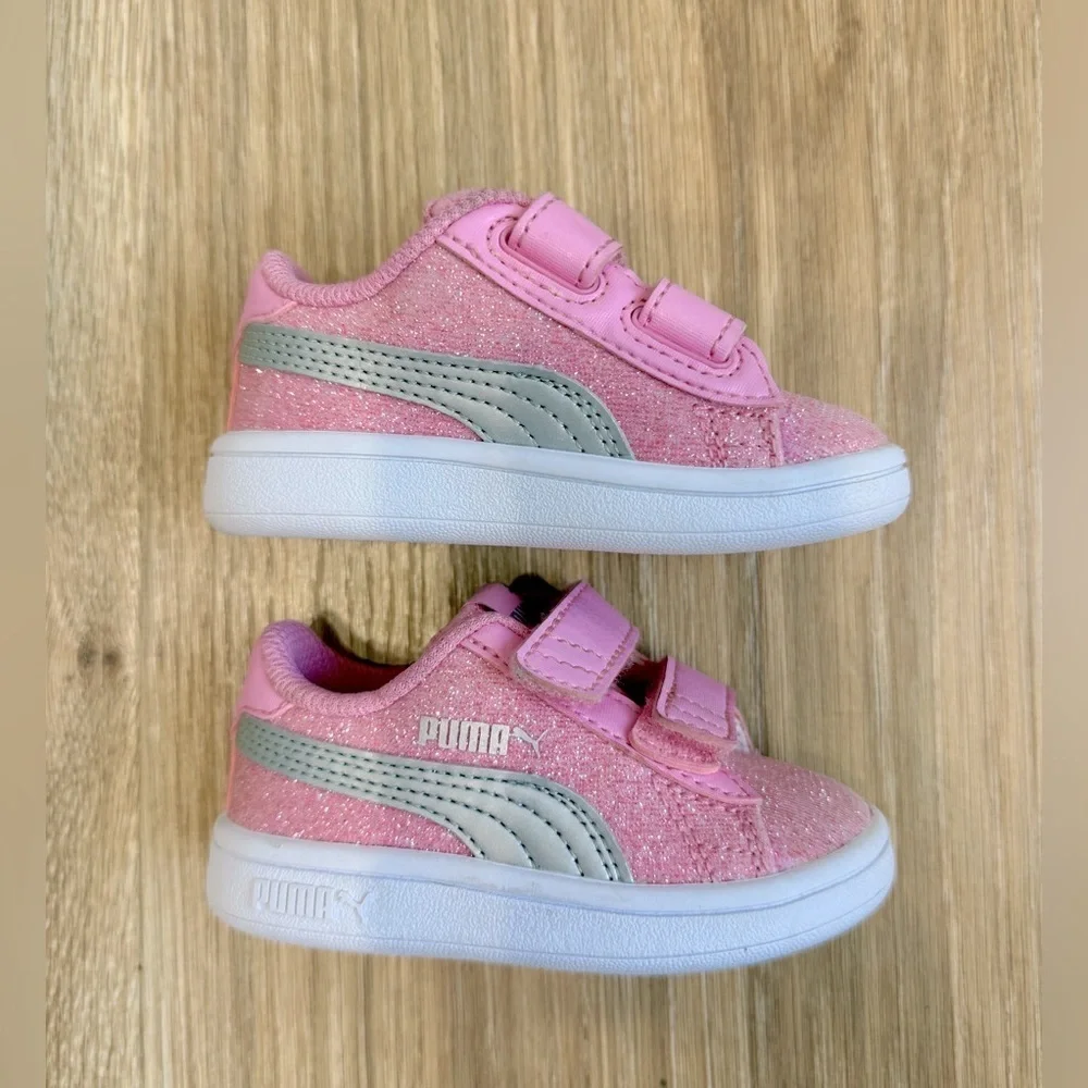 Puma Smash 3.0 Glitz Glam Prism Pink Silver Toddler Sneakers Size 4C